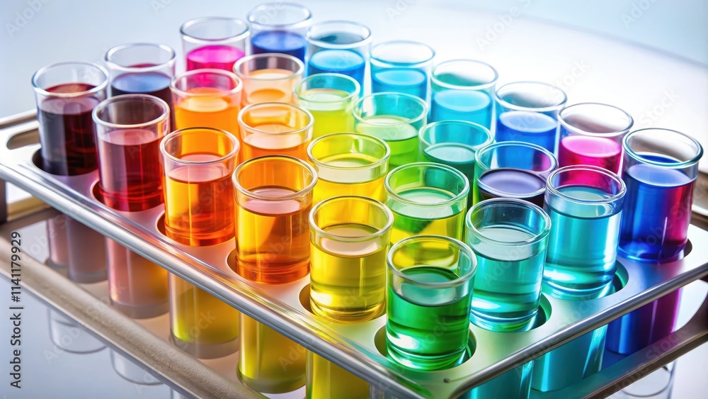 Colorful liquid samples in a tray , vibrant, bright, colorful, liquid, samples, tray, colorful liquids, assortment, variety Colorful liquid samples in a tray , vibrant, bright, colorful, liquid, samples, tray, colorful liquids, assortment, variety