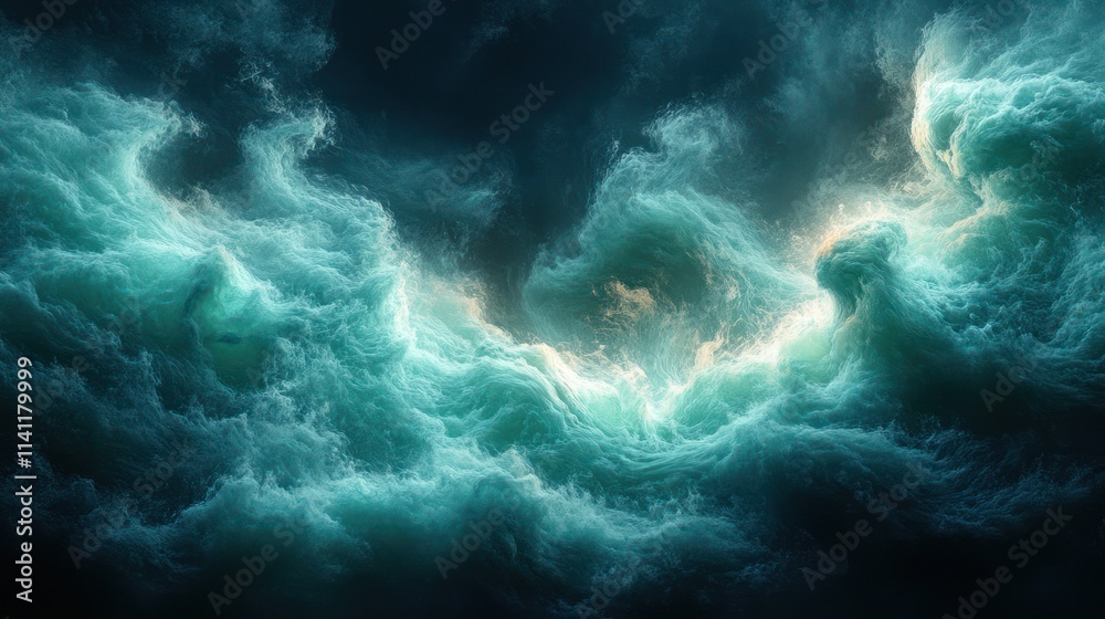 Dark teal and aqua swirling cloudscape, glowing center. Dark teal and aqua swirling cloudscape, glowing center.