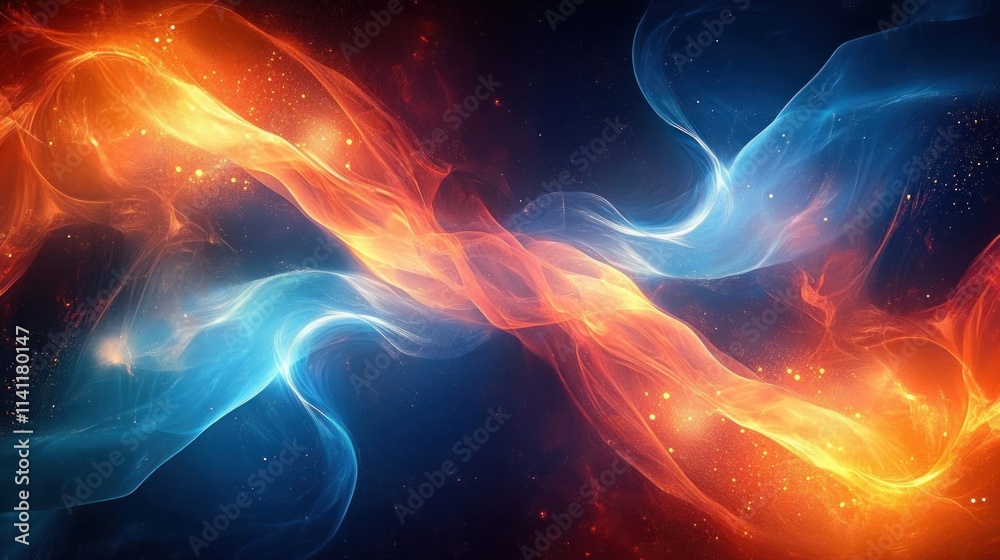 Swirling Flames and Energy Waves in Blue and Orange Abstract