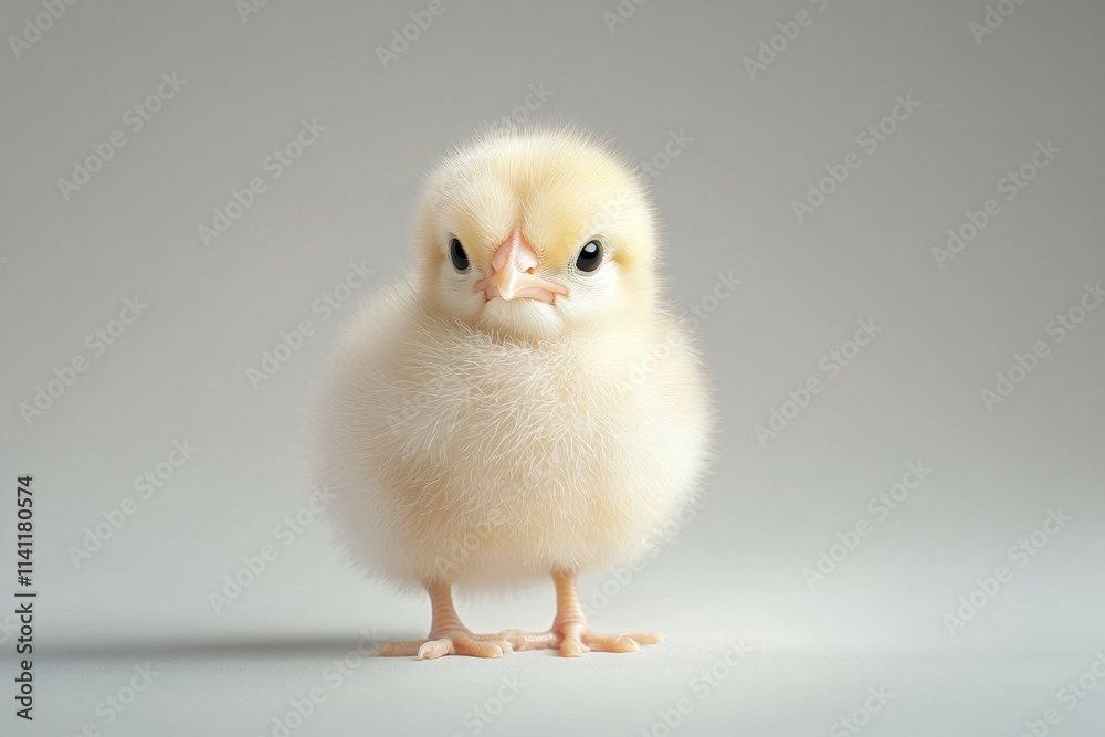 A baby chick is standing on a white surface A baby chick is standing on a white surface