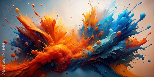 Dynamic abstract painting with vibrant orange and blue splashes , vibrant, dynamic, abstract, painting, orange, blue, splashes
