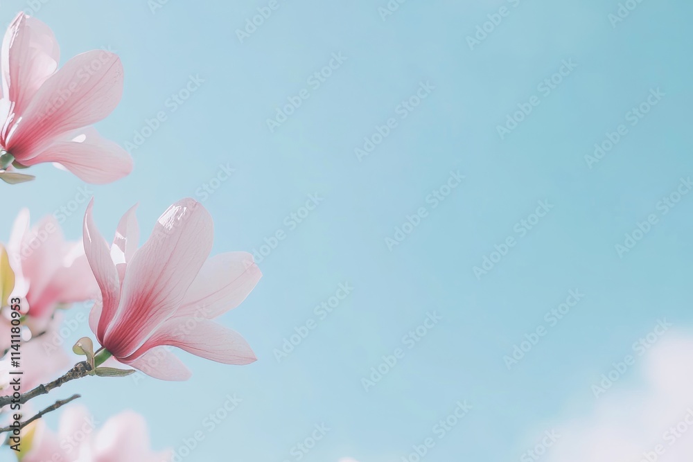 Fototapeta premium Pink flowers with a blue sky background