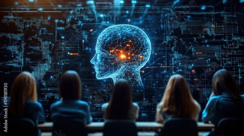 Exploring ai and human interaction conference room digital presentation futuristic environment audience perspective technology insights