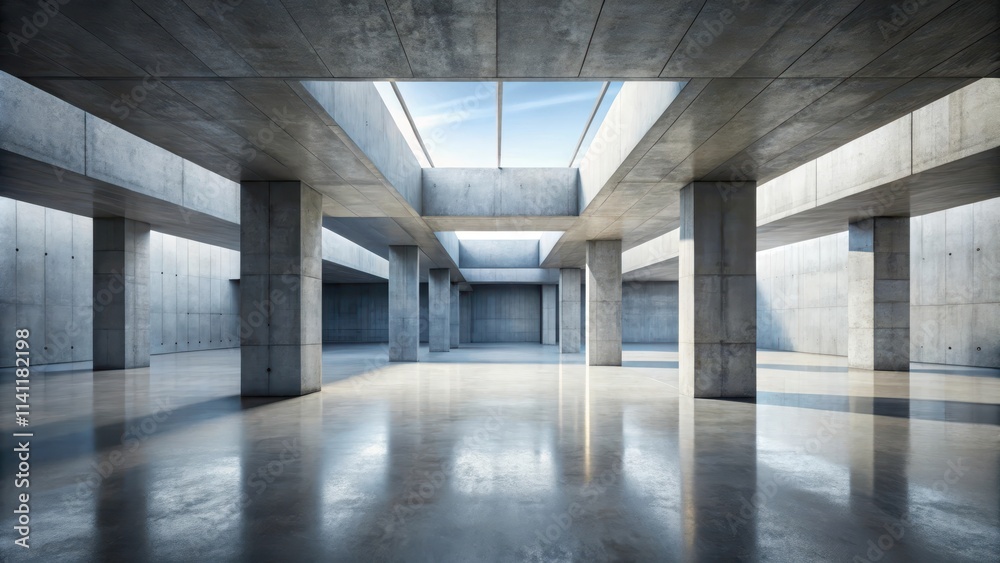 Naklejka premium Futuristic render of abstract structure with empty concrete floor, futuristic,render, abstract, structure