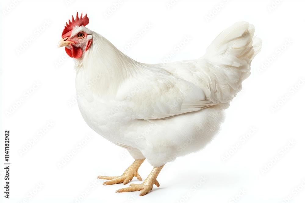 A white chicken standing on a white background A white chicken standing on a white background