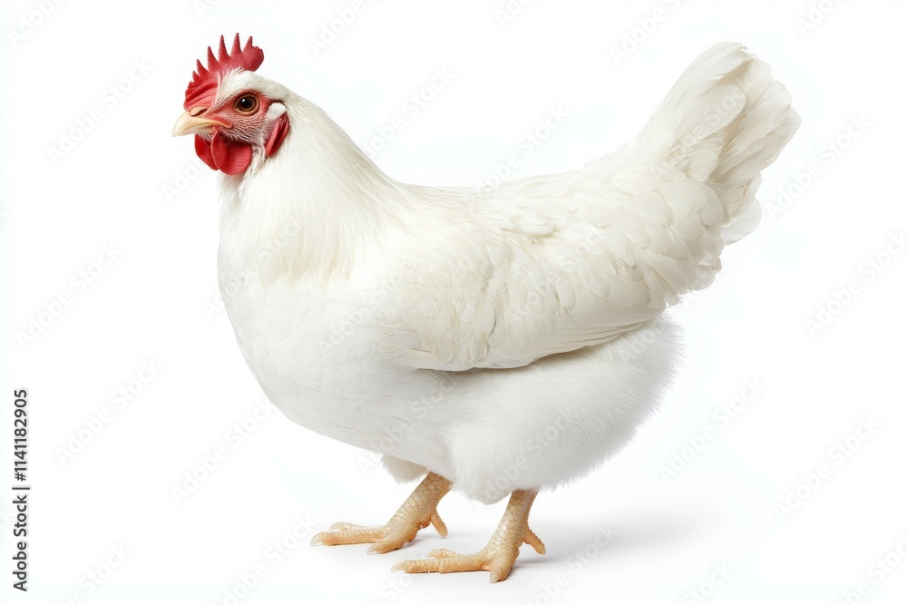 A white chicken standing on a white background A white chicken standing on a white background