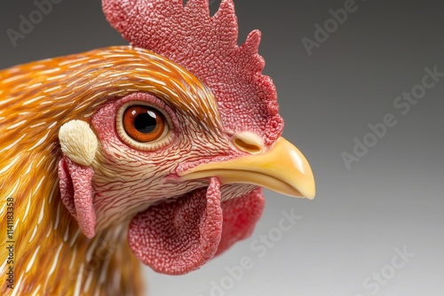 A close up of a chicken's face photo