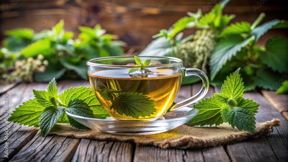 Herbal tea with fresh stinging nettles in a cup, herbal, tea, stinging nettles, fresh, cup, organic, natural Herbal tea with fresh stinging nettles in a cup, herbal, tea, stinging nettles, fresh, cup, organic, natural