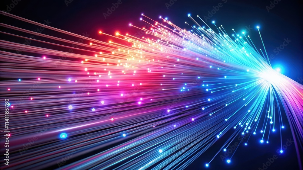 Obraz premium Bright luminous glowing lines on dark background representing high speed optical fiber concept