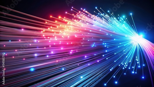 Bright luminous glowing lines on dark background representing high speed optical fiber concept