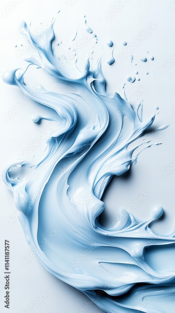 Abstract close-up of a light blue substance, resembling paint or cream, splashed and swirled in dynamic motion against a pale background. The image evokes a feeling of fluidity and artistry. Abstract close-up of a light blue substance, resembling paint or cream, splashed and swirled in dynamic motion against a pale background. The image evokes a feeling of fluidity and artistry.