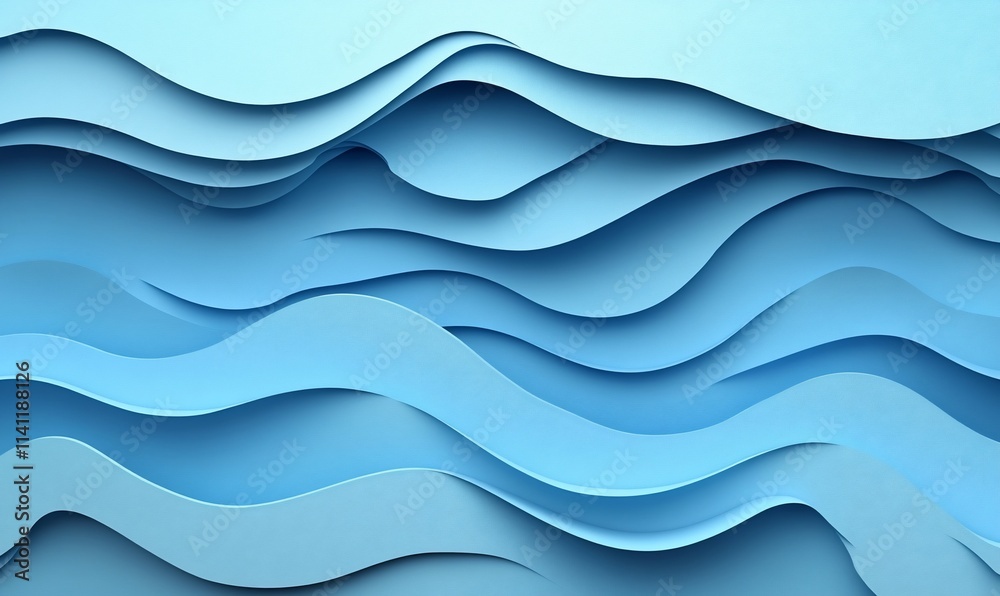 Abstract layered blue wavy papercut design. Abstract layered blue wavy papercut design.