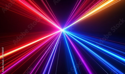 Abstract light streaks converging at center, vibrant colors.