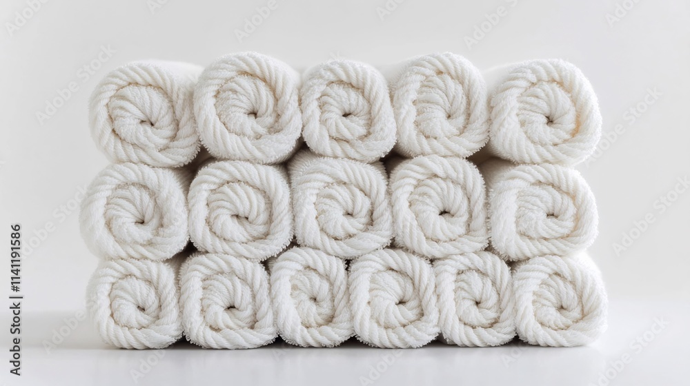 Stack of Rolled White Towels: A Study in Texture and Minimalism Stack of Rolled White Towels: A Study in Texture and Minimalism