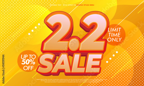 2.2 Day sale editable text effect. Biggest sales world festival 2.2 banner design vector template