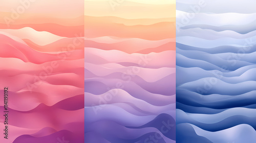 Beautiful sunrise or sunset in ocean. gradient summer sea background set. color abstract background for app, web design generative ai. Dawn. Illustration