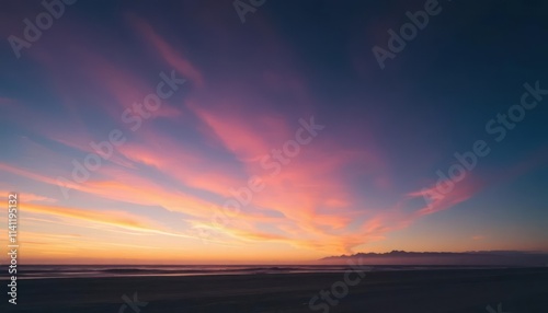 A serene sunset over the ocean, with vibrant pink and orange hues in the sky.
