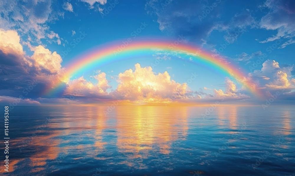Rainbow over Calm Ocean Serene Landscape Impressionism Soft Brush Strokes Pastel Colors Natural Light Rainbow over Calm Ocean Serene Landscape Impressionism Soft Brush Strokes Pastel Colors Natural Light