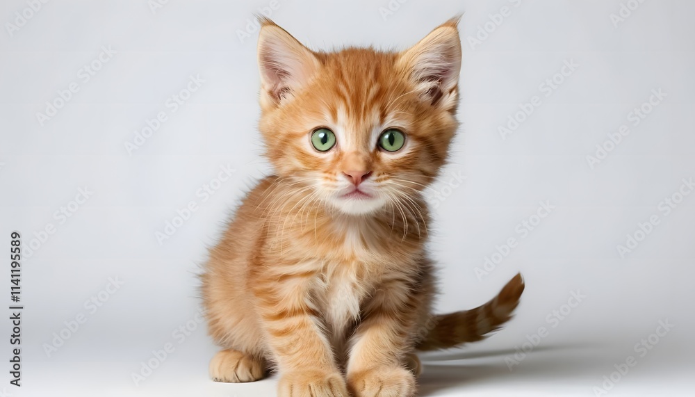 Adorable Ginger Kitten Posing for a Close-Up Portrait on a Soft Gray Backdrop Adorable Ginger Kitten Posing for a Close-Up Portrait on a Soft Gray Backdrop