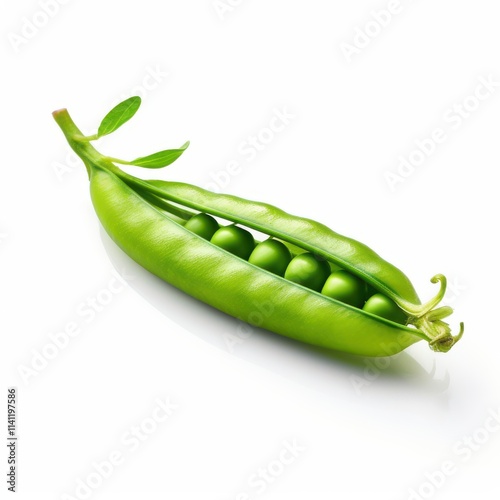 Fresh Green Pea Pod with Peas  Isolated on White Background  Close up  Healthy Food  Vegan photo