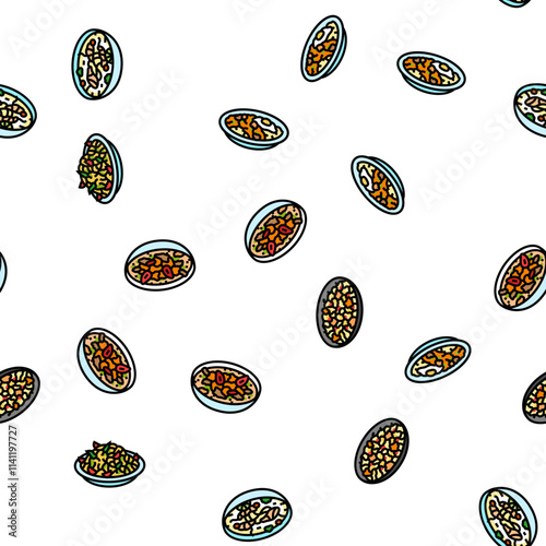 thai cuisine food asia vector seamless pattern thin line illustration