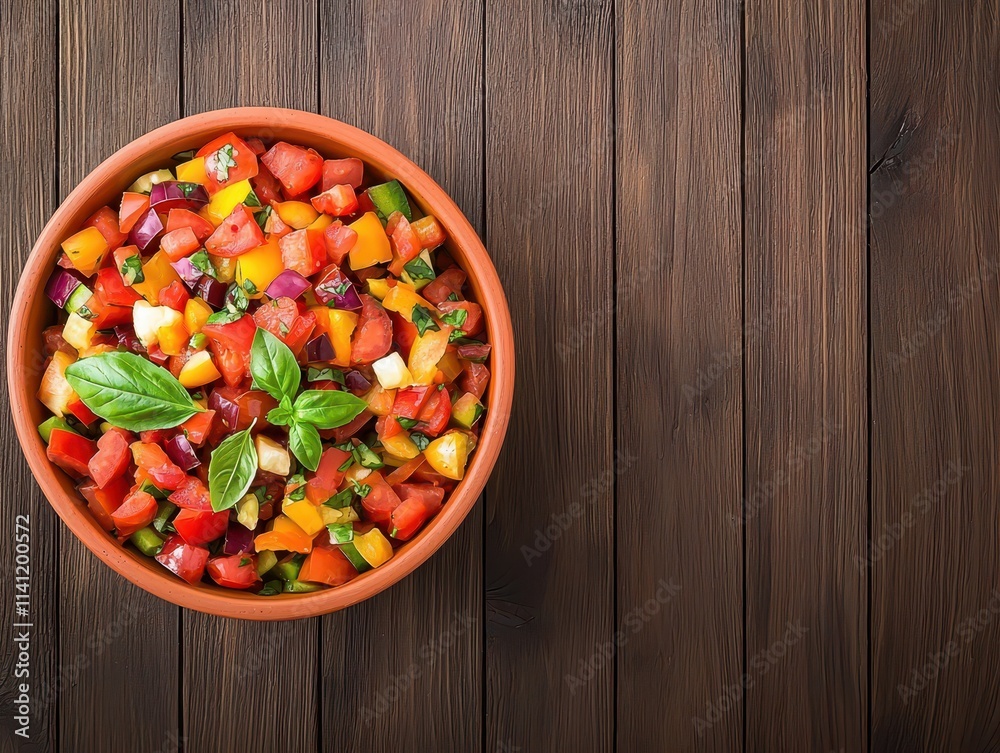 Fresh Colorful Vegetable Salad in Bowl on Wooden Background Ideal for Healthy Eating Italian food Fresh Colorful Vegetable Salad in Bowl on Wooden Background Ideal for Healthy Eating Italian food