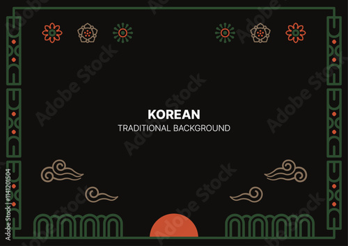 Korean traditional illustration background. Asian culture pattern graphic design poster.