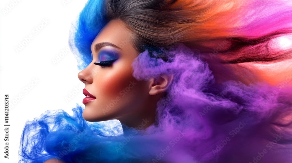 Woman with Colorful Hair and Makeup Surrounded by Smoke Woman with Colorful Hair and Makeup Surrounded by Smoke