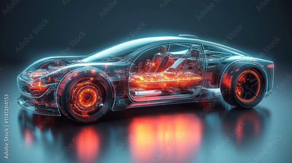 Futuristic High-Tech Electric Vehicle with Glossy Design and Neon Lights Emphasizing Speed and Innovation Futuristic High-Tech Electric Vehicle with Glossy Design and Neon Lights Emphasizing Speed and Innovation