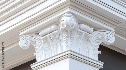 Neoclassical ionic portico close-up view. Ionic. Illustration