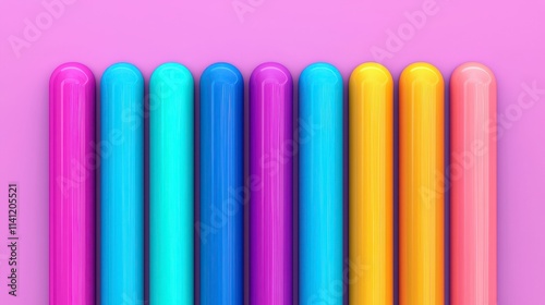 Colorful Cylinders on Pink Background Abstract Design