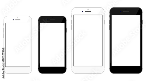iPhoneに似たスマートフォンのモックアップ フレーム  2サイズと2カラーセット タイプ2  シルバー＆グレー (.AI)