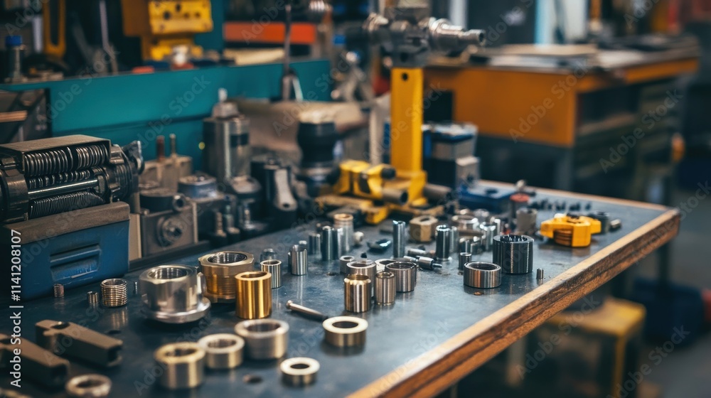 An array of perfectly organized spare parts on a workshop bench emphasizing readiness and efficiency in addressing potential equipment malfunctions. An array of perfectly organized spare parts on a workshop bench emphasizing readiness and efficiency in addressing potential equipment malfunctions.