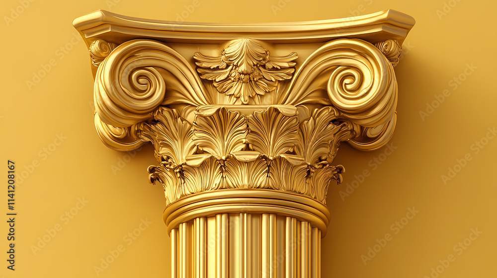 Naklejka premium Gold-leafed classical style column with ornate design. Ionic. Illustration