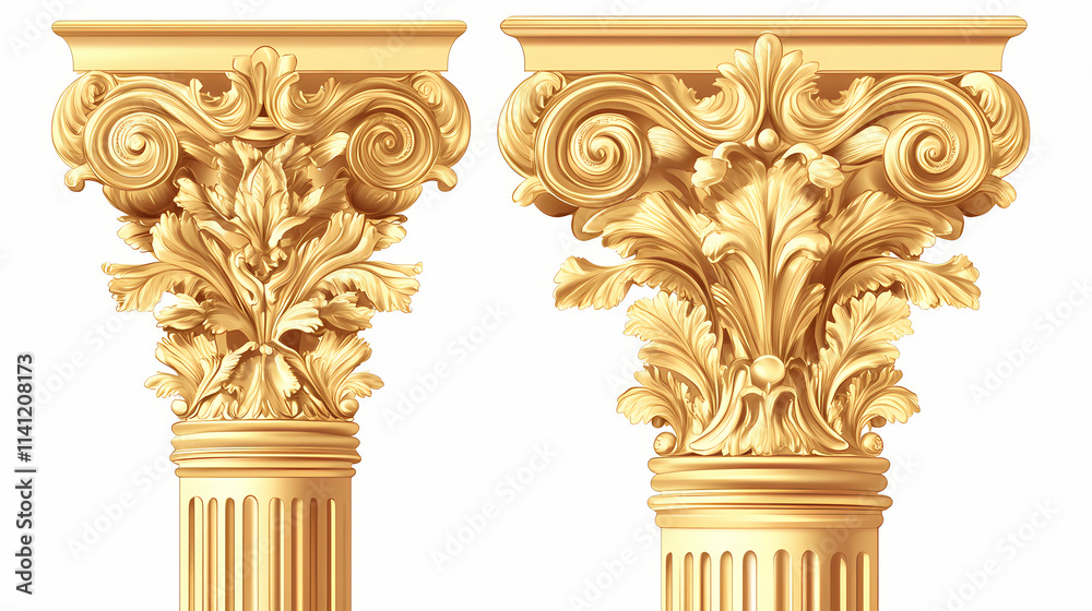 Naklejka premium Gold-leafed classical style column with ornate design. Ionic. Illustration