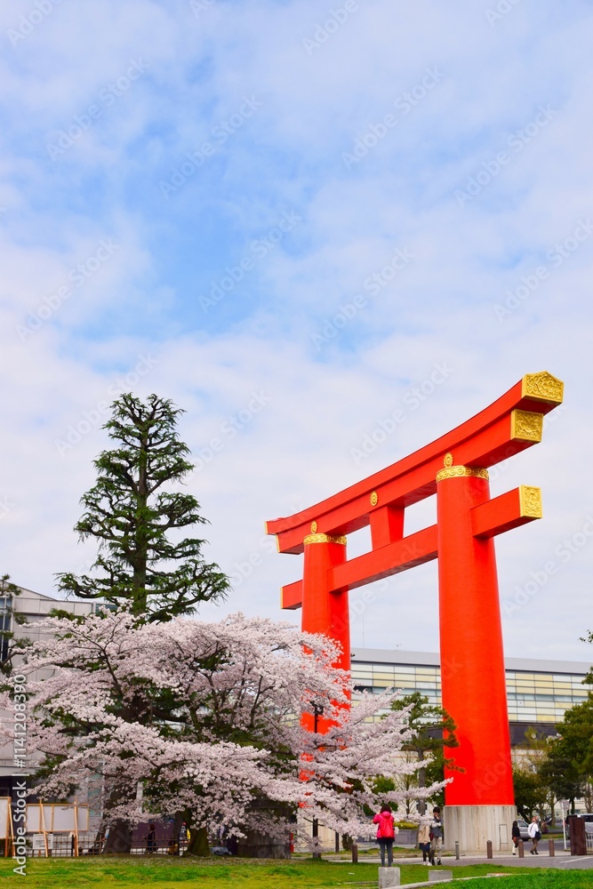 Otorii of Heian-jingu shrine in spring Otorii of Heian-jingu shrine in spring