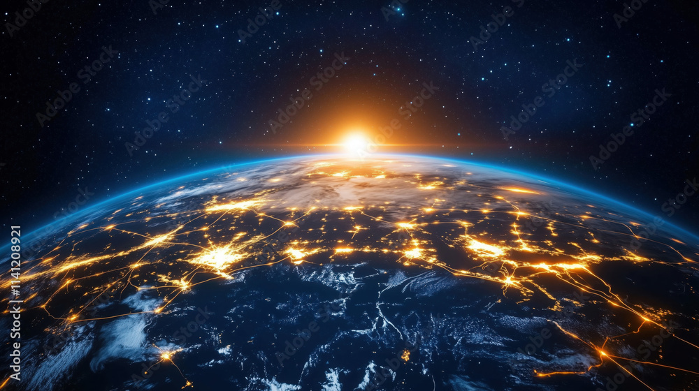 Obraz premium 3D Globe with Glowing Trade Links Highlighting Global Value Chain