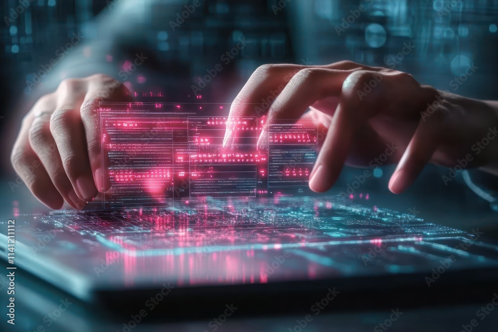 Fototapeta premium Digital ID Concept with Holographic Interaction for Cyber Security and Identity Management