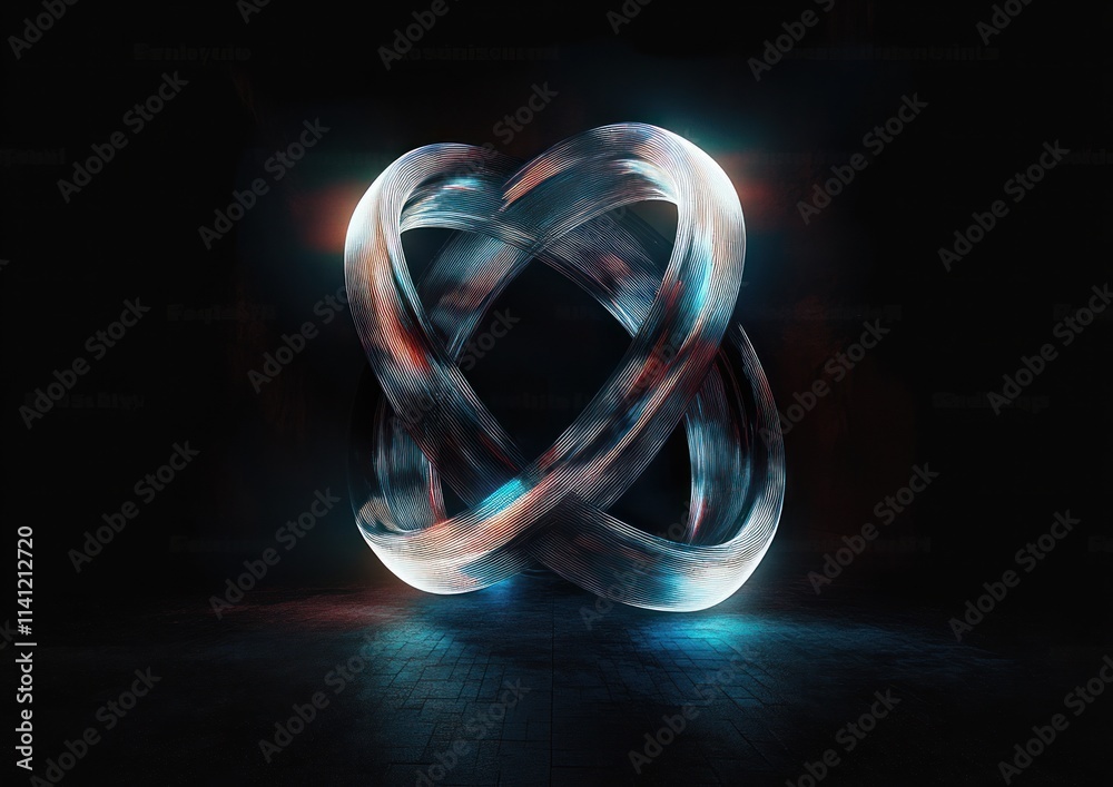 Futuristic Abstract Composition of Intertwining Metallic Ribbons in Neon Lights Futuristic Abstract Composition of Intertwining Metallic Ribbons in Neon Lights