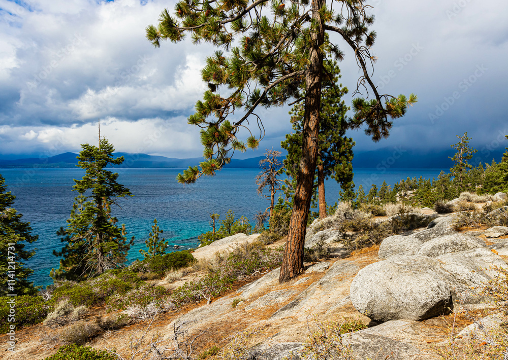 View of Hidden Beach From The Tahoe East Shore Trail, Lake Tahoe, Nevada, USA View of Hidden Beach From The Tahoe East Shore Trail, Lake Tahoe, Nevada, USA