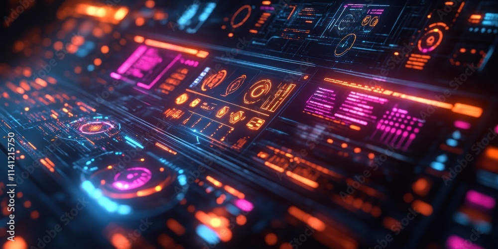 Futuristic Digital Dashboard for Analyzing Advertising Trends and Performance Metrics in a High-Tech Environment Futuristic Digital Dashboard for Analyzing Advertising Trends and Performance Metrics in a High-Tech Environment