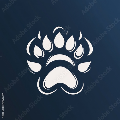 A stylized white paw print on a dark background, symbolizing wildlife or nature themes. photo