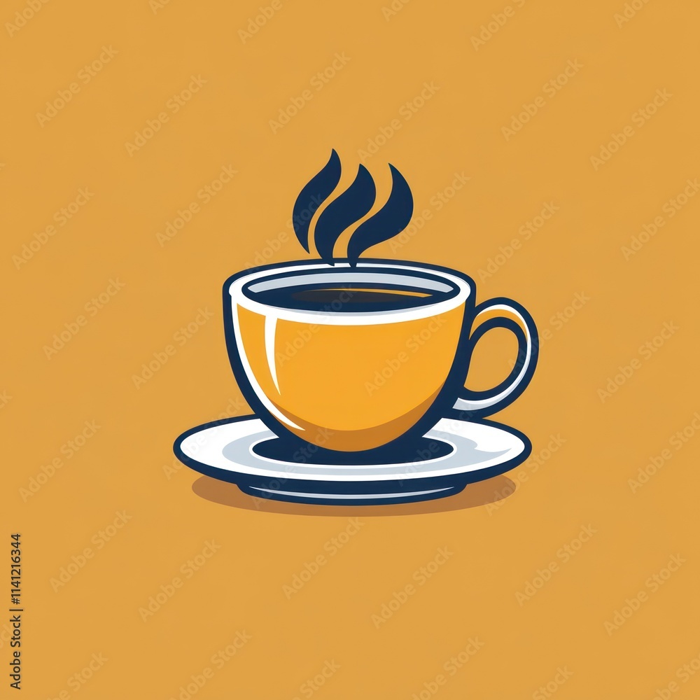 A stylized yellow coffee cup with steam on a plate, set against a warm background. A stylized yellow coffee cup with steam on a plate, set against a warm background.