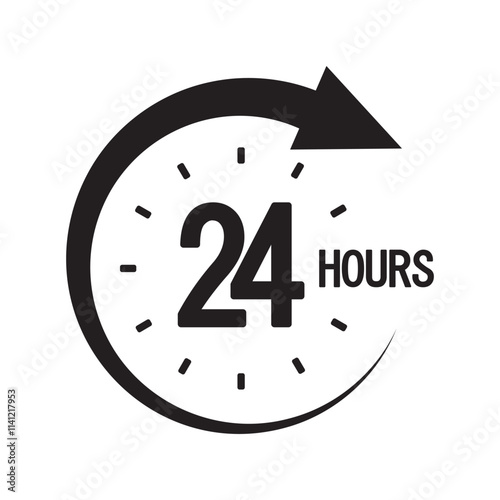 Twenty four hours icon. Bold number twenty-four. Circular timer vector. Clock graphic symbol.