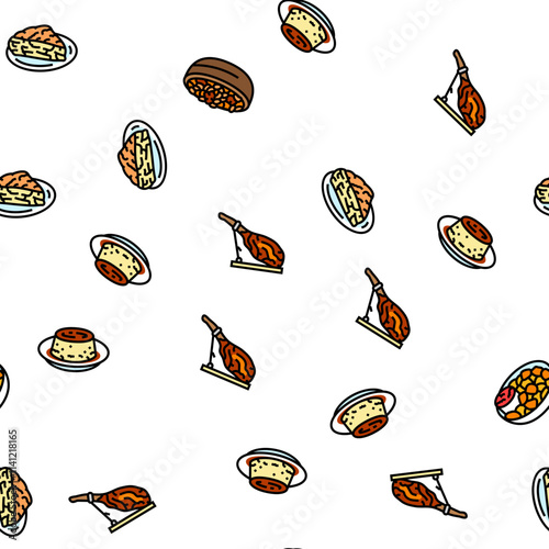 spanish cuisine food paella tapas vector seamless pattern thin line illustration