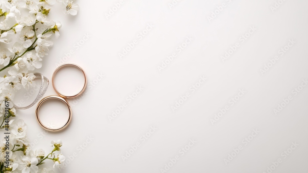 Minimalist Wedding Design: Gold Rings and White Rose with Space for Text Minimalist Wedding Design: Gold Rings and White Rose with Space for Text