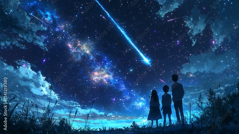 Obraz premium 流れ星を見る人