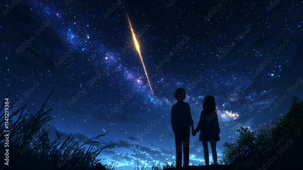 Fototapeta premium 流れ星を見る人
