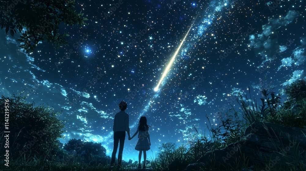 Obraz premium 流れ星を見る人