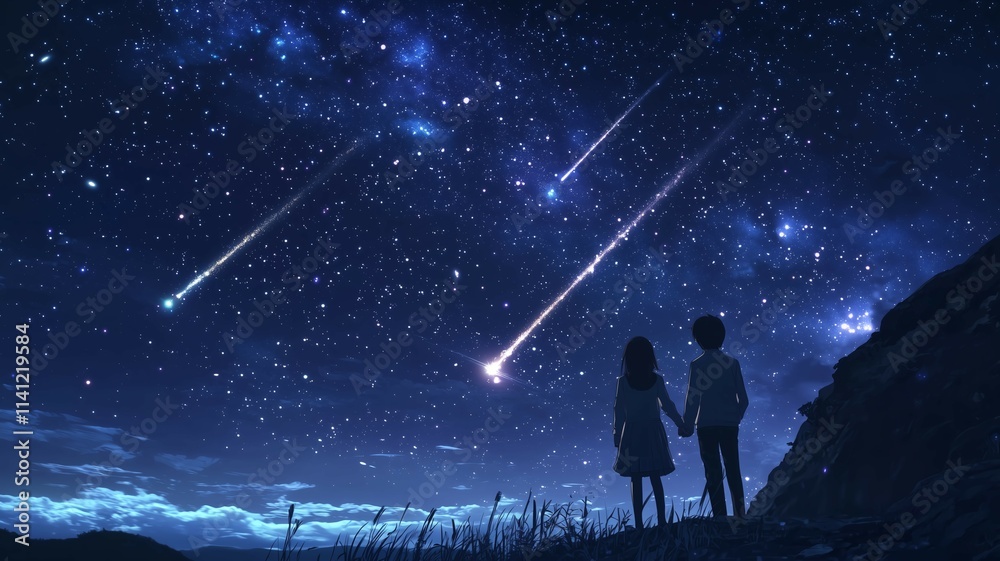 Fototapeta premium 流れ星を見る人